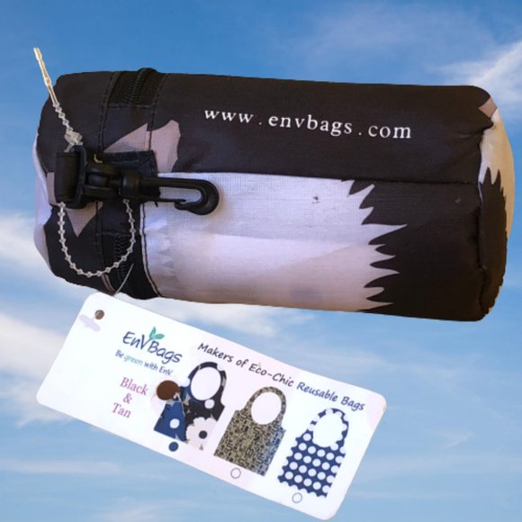 Eco - Chic Reusable Shoulder Tote Grocery Bag + Pouch by EnV Bags Black NEW - Picture 4 of 7